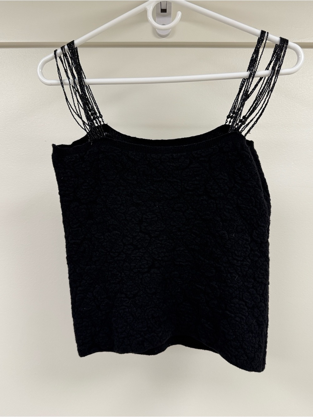 Armani Collezioni Black Textured Camisole with Beaded Multi-Strand Straps